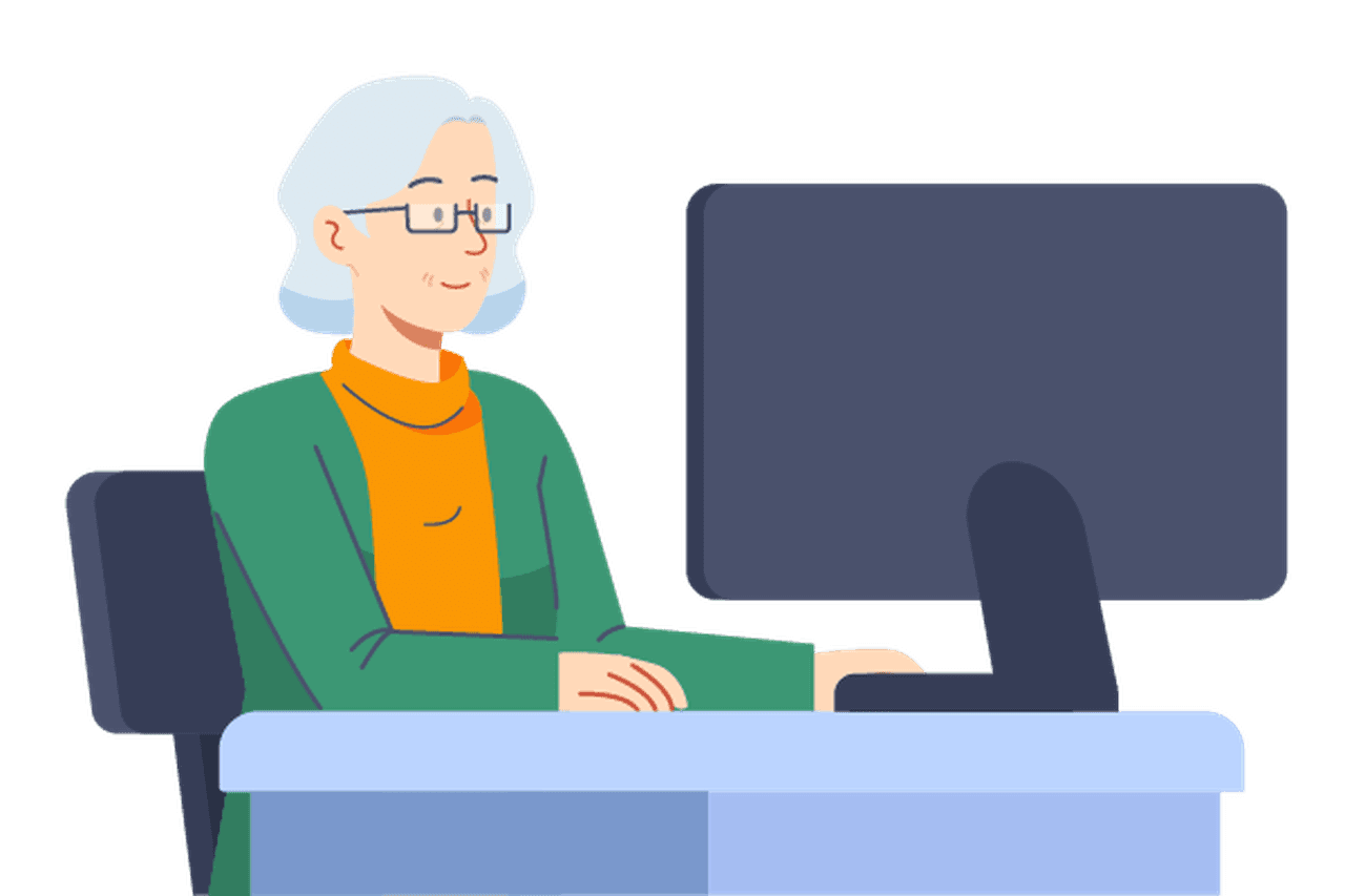 Eine Patientin füllt am Computer einen Online-Fragebogen aus.