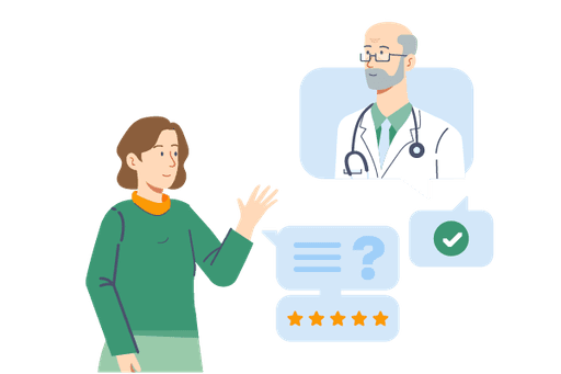 Eine Patientin gibt Feedback zu einem Arzt