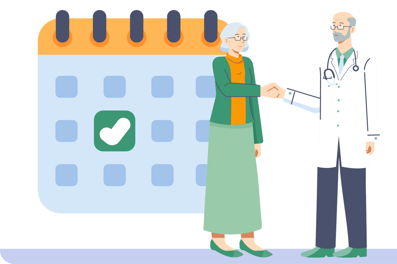 Patientin und Arzt schütteln die Hände