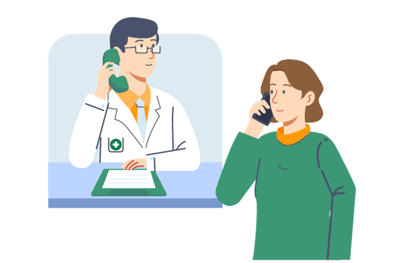 Eine Patientin telefoniert mit einem Arzt, der bei BetterDoc arbeitet.