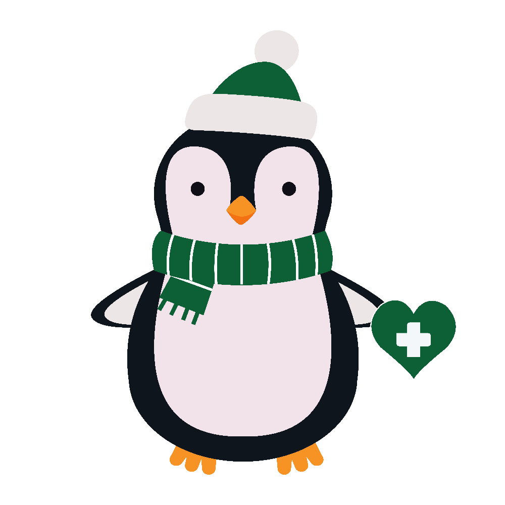 Pinguin holding a green heart